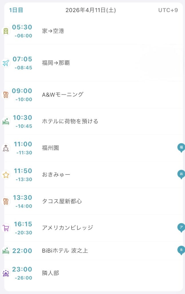 1日目のスケジュール